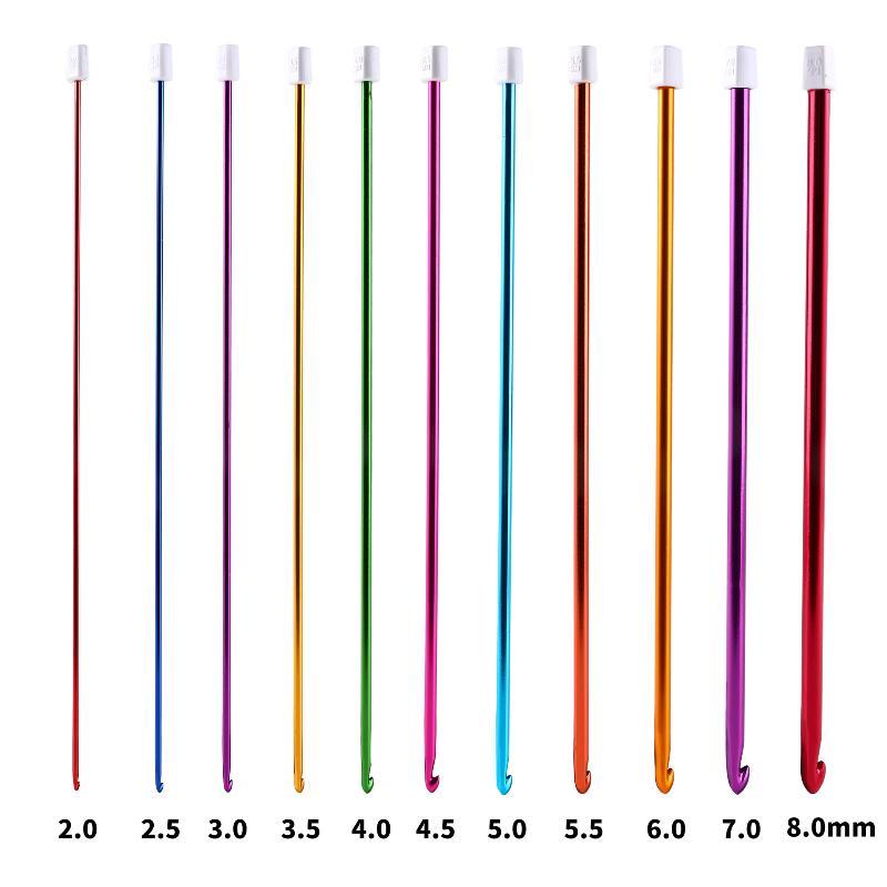 Afghan Crochet Hook Set Colored Anodized Aluminum Cost-Effective Full Set for Beginner DIY Weaving Knitting Craft Hobby