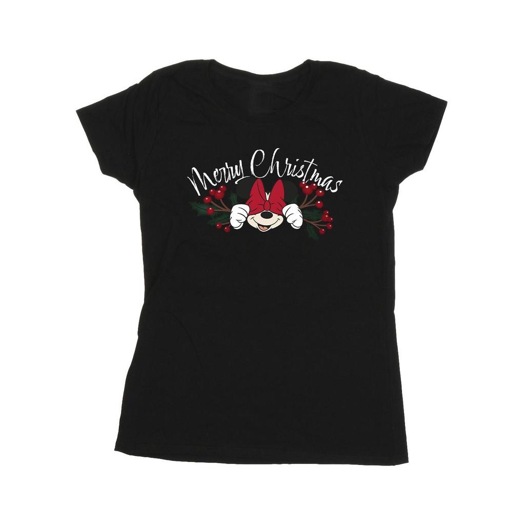 Disney Womens/Ladies Minnie Mouse Christmas Holly Cotton T-Shirt