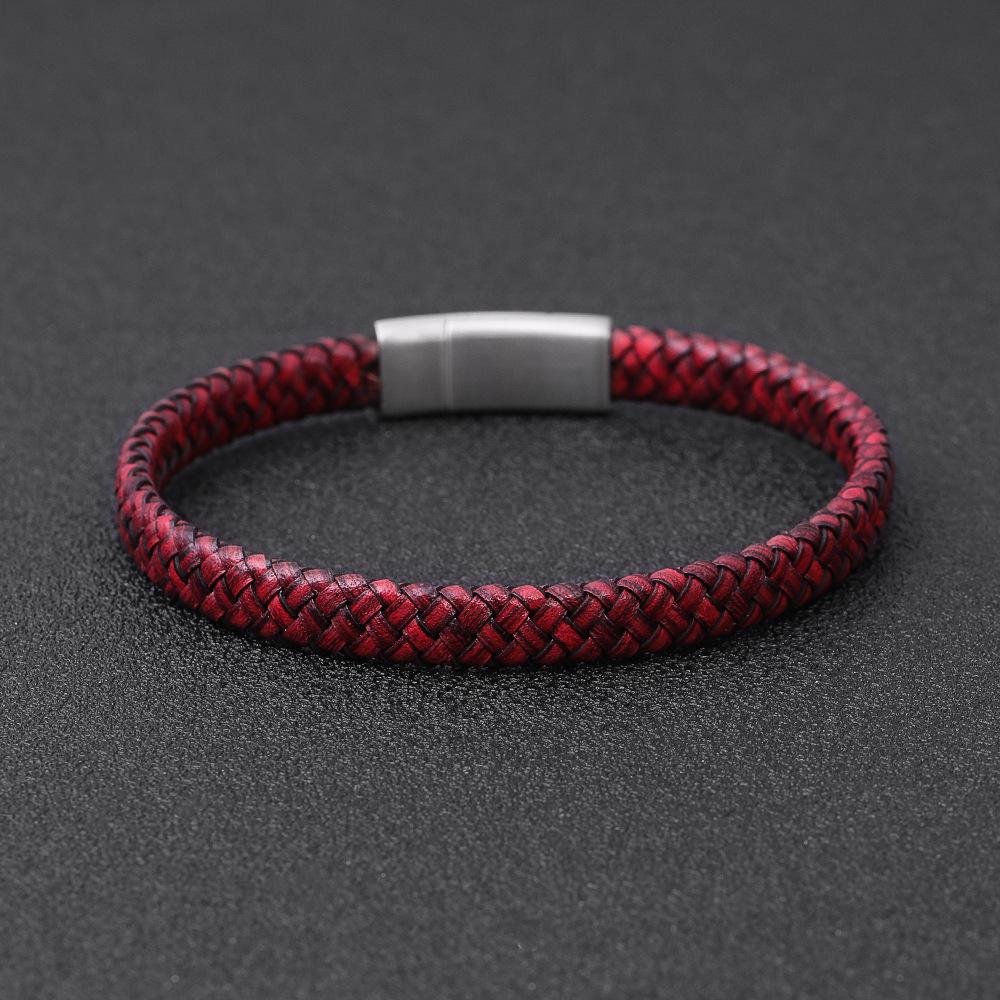 Fashionable Genuine Leather Woven Bracelet Magnetic Closure Couple Jewelry Simple Versatile
