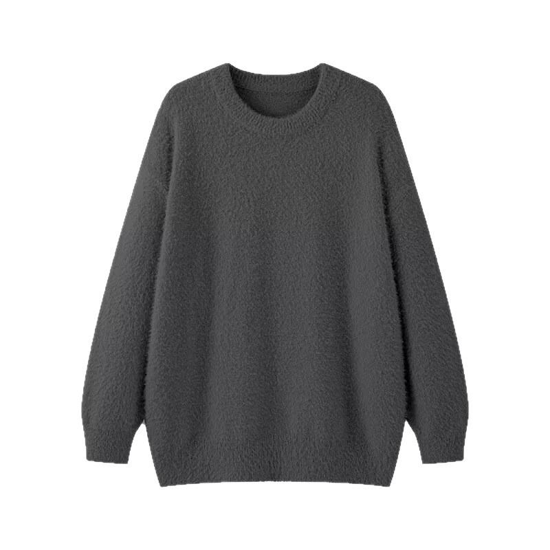 Men's Retro Crew Neck Loose Knit Sweater - Fluffy, Casual, and Versatile for Autumn & Winter