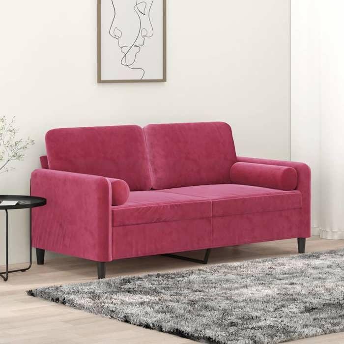VidaXL Canapé 2 places avec oreillers bordeaux 140 cm velours, canapé, causeuse, canapé de salon, canapés, canapé rembourré, 3200885