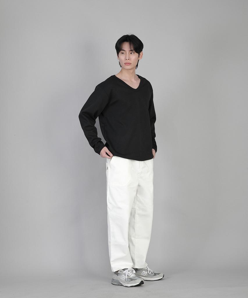 Seinteukeulu Plain V-Neck Sweatshirt Rvs-874 Black