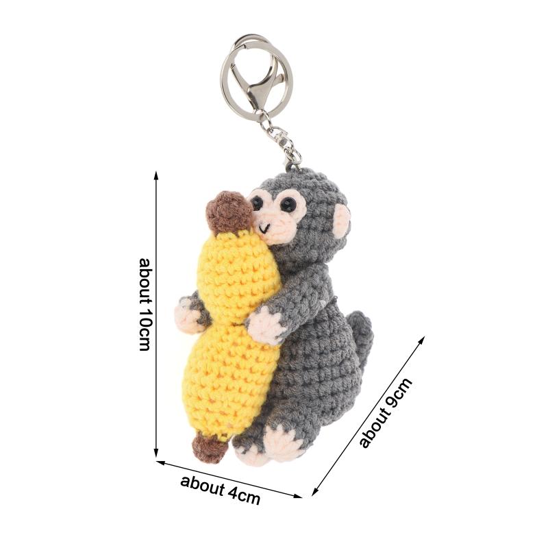 Cute Crochet Monkey Banana Keychain Handmade Knitted Animal Bag Charm Backpack Pendant Key Holder Lovely Gifts