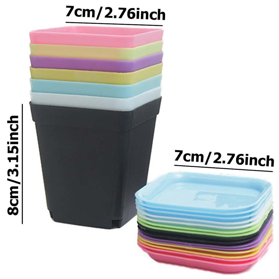 10pcs 7x7cm Plastic Square Flower Pot with Cover Garden Balcony Office Desktop Flower Pot Plant Growing Container