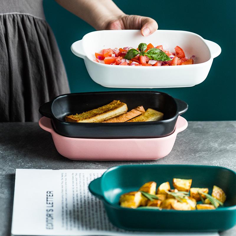 Nordic Baking Trays Baked Rice Trays Vegetable Trays Ceramic Binaural Trays Baking Trays Oven Microwave Ovens Rectangular Baking Trays Household