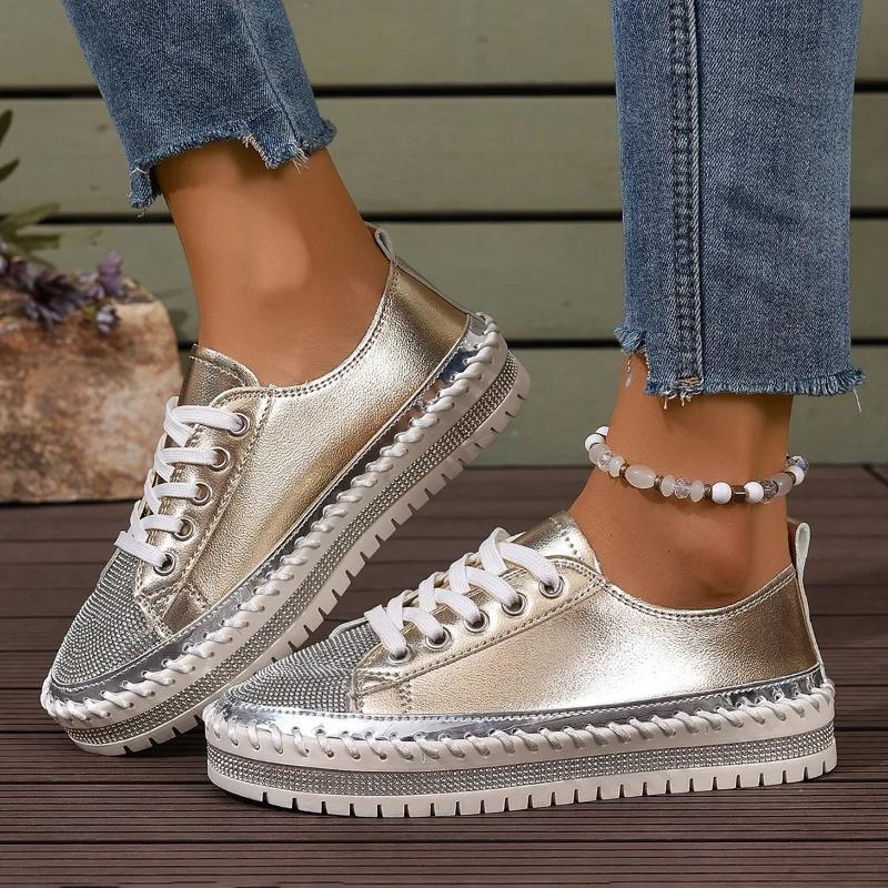 Fashion Plus Size 43 Women's Casual Flat Shoe 2025 New Style Rhinestone Design Woman Sneakers Comfortable Platform Shoe