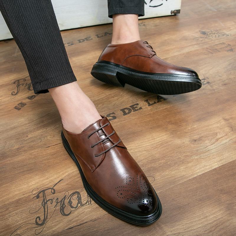 Brock Leder Schuhe eingraviert Britischer Stil Business Freizeit Friseur Hochzeits Bräutigam Schuhe Braun