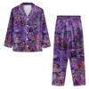 Women's 2 Piece Printed Suit Long Sleeve Button Up Top Wide Leg Pants Suit Set Pajamas Home Casual Suit