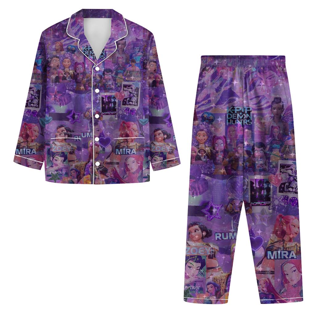 Women's 2 Piece Printed Suit Long Sleeve Button Up Top Wide Leg Pants Suit Set Pajamas Home Casual Suit