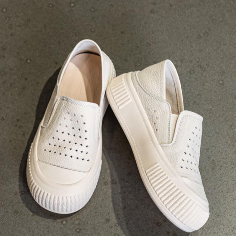 Two-way White Shoes for Women Summer Genuine Leather Breathable Thick-soled Casual Hollow Hole Shoes