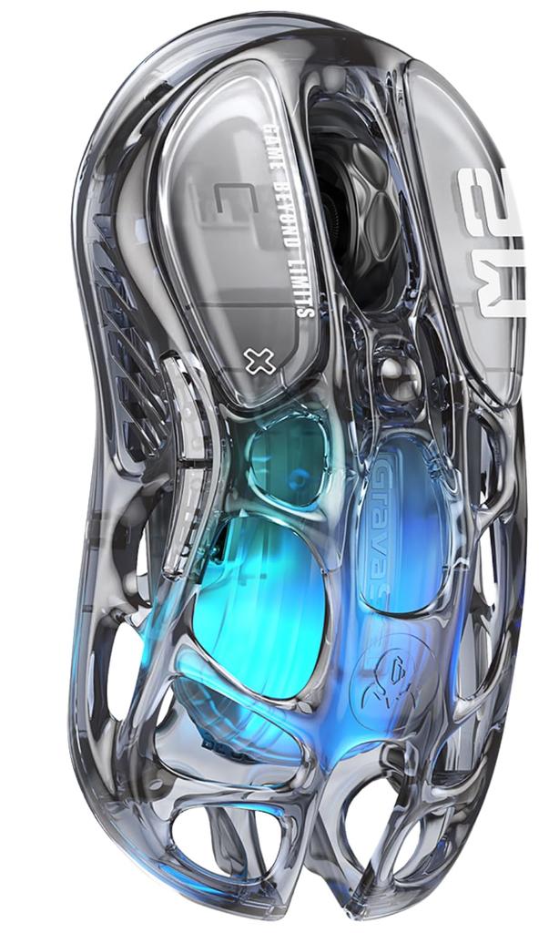 Mouse Gaming GravaStar Mercury M2, Sem Fio/Com Fio, Leve, 26000 DPI, Taxa de Polling de 1K, Baixa Latência, 2.4G/Bluetooth/USB Com Fio, Recarregável, RGB