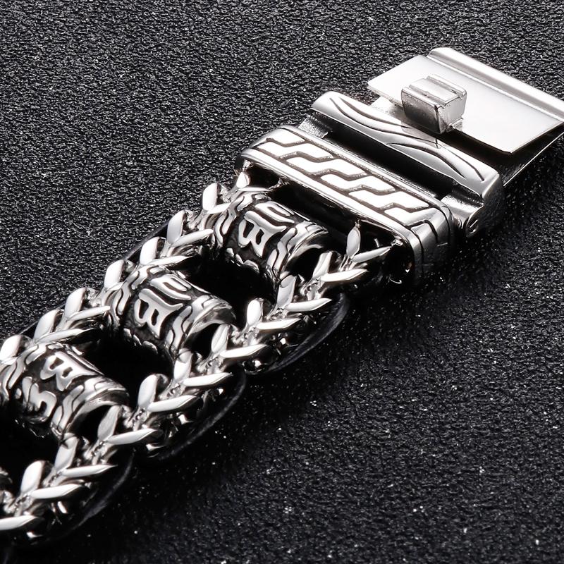 Religious Bracelet for Men 316L Stainless Steel 22MM Buddhist Scriptures Link Men's Bracelets Leather On Hand Jewelry Massive