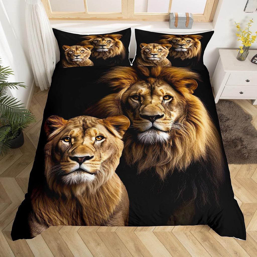 3D Lion Pattern Digital Printing Three-Piece Set Animal Duvet Cover Bed Sheet Bedding