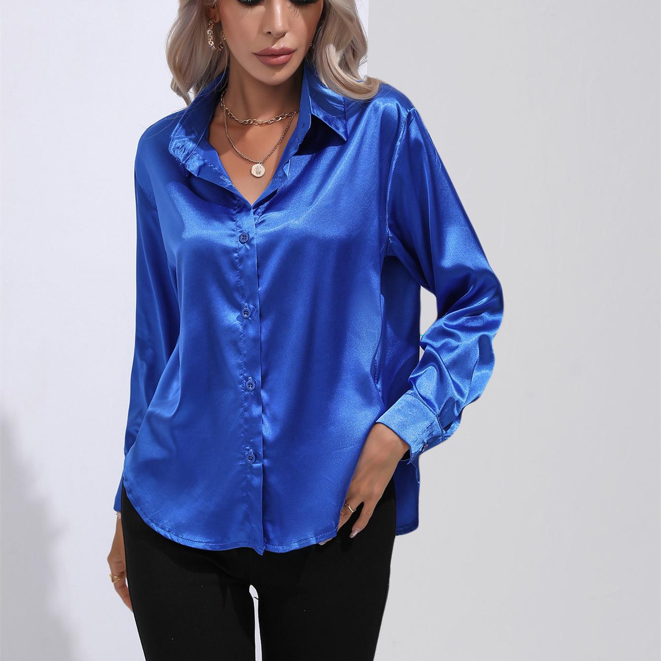 

GMXIA Женские модные повседневные однотонные блузки и рубашки-поло с длинным рукавом с принтом XXL синий