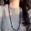Vintage High Quality Natural Lapis Lazuli Malachite Design Sense Sweater Chain Necklace Collarbone Chain Women