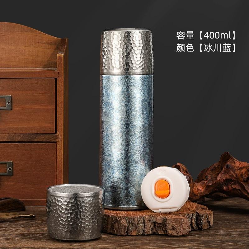 Pure Titanium 400ml Thermos Cup with Bounce Lid Double Layer Vacuum Flask Portable Water Bottle for Camping Drinkware 400ml синий