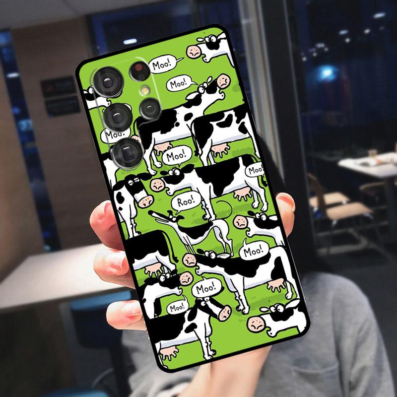 Cartoon Cute Cow Spots Cover For Samsung Galaxy S25 S24 S21 S22 S23 Ultra S9 S10 Plus S24 FE S21 FE Phone Case
