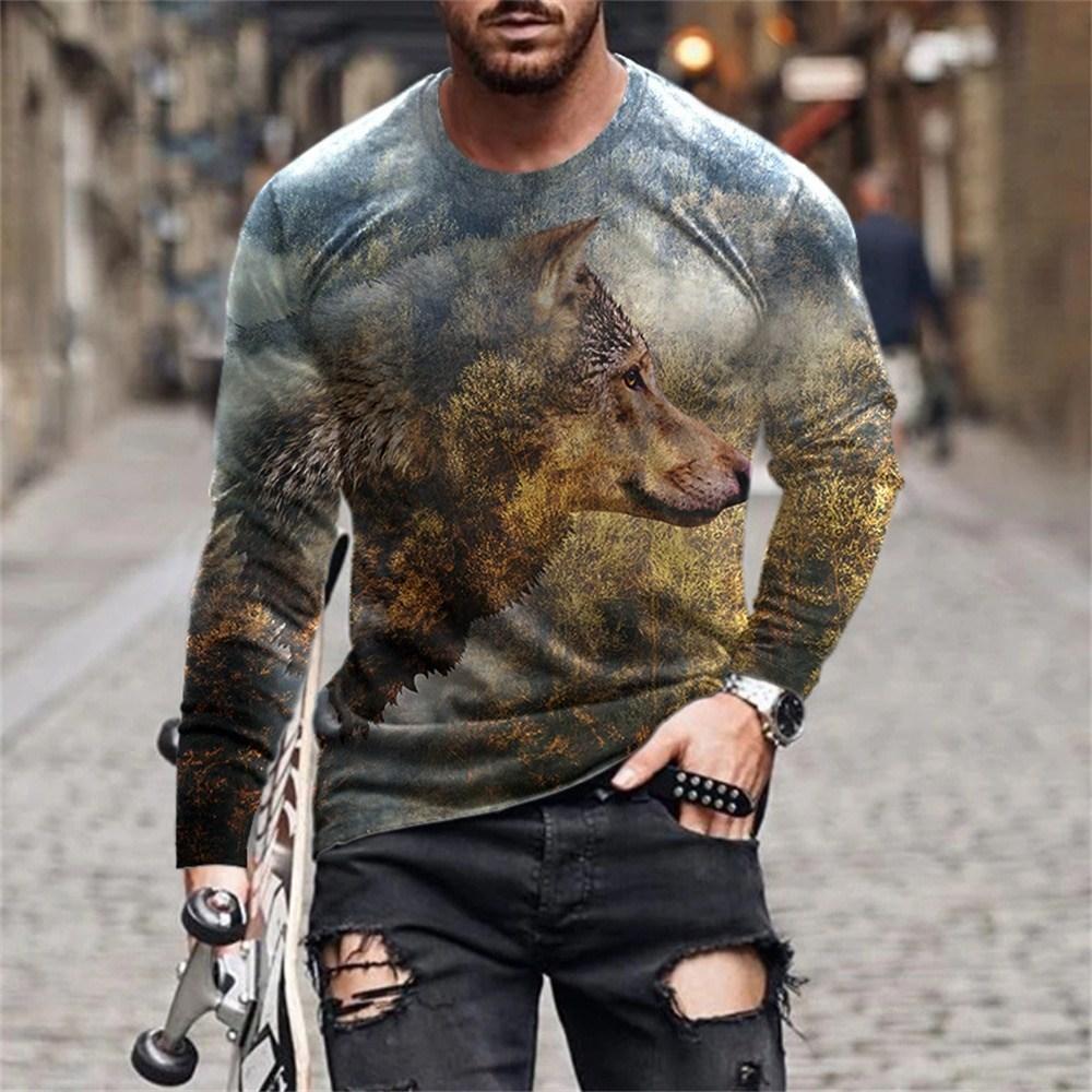 Vintage Long Sleeve T Shirt For Men Animal 3d Print Top Summer Men'S Casual Oversized O Neck Pullover Fashion Male Clothes