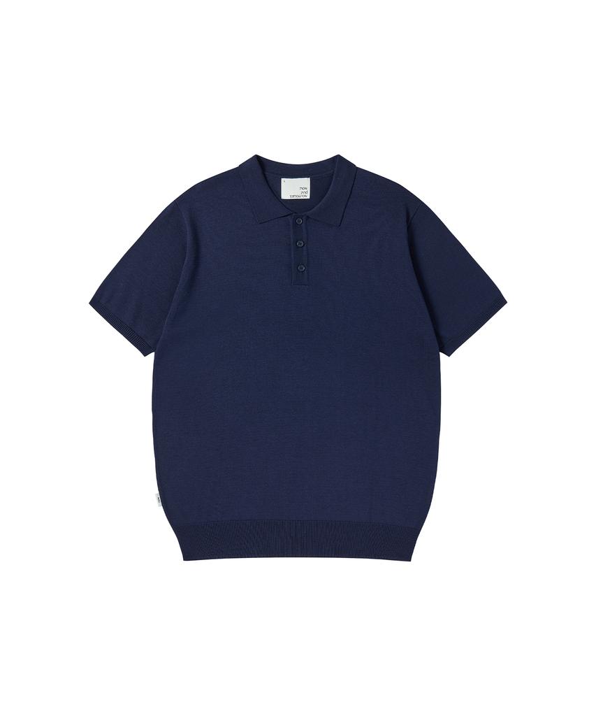 NOWANDTOMORROW Knit Polo Shirt [Navy]