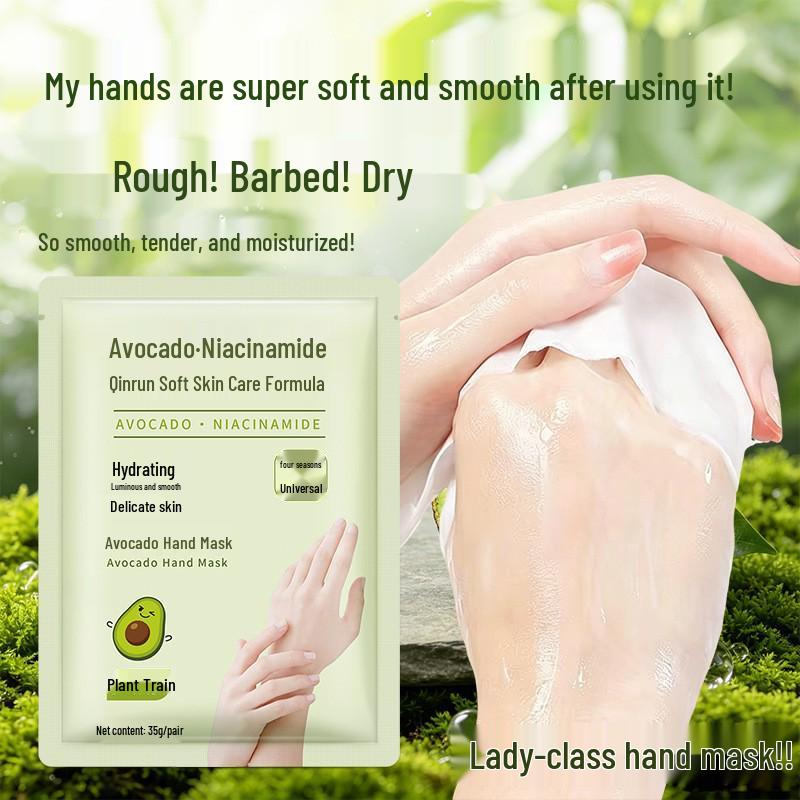 Avocado Niacinamide Hand Mask: Moisturizes, Brightens, Exfoliates, and Nourishes for Anti-Cracking and Wrinkle Care Avocado Hand Mask 35g/pair