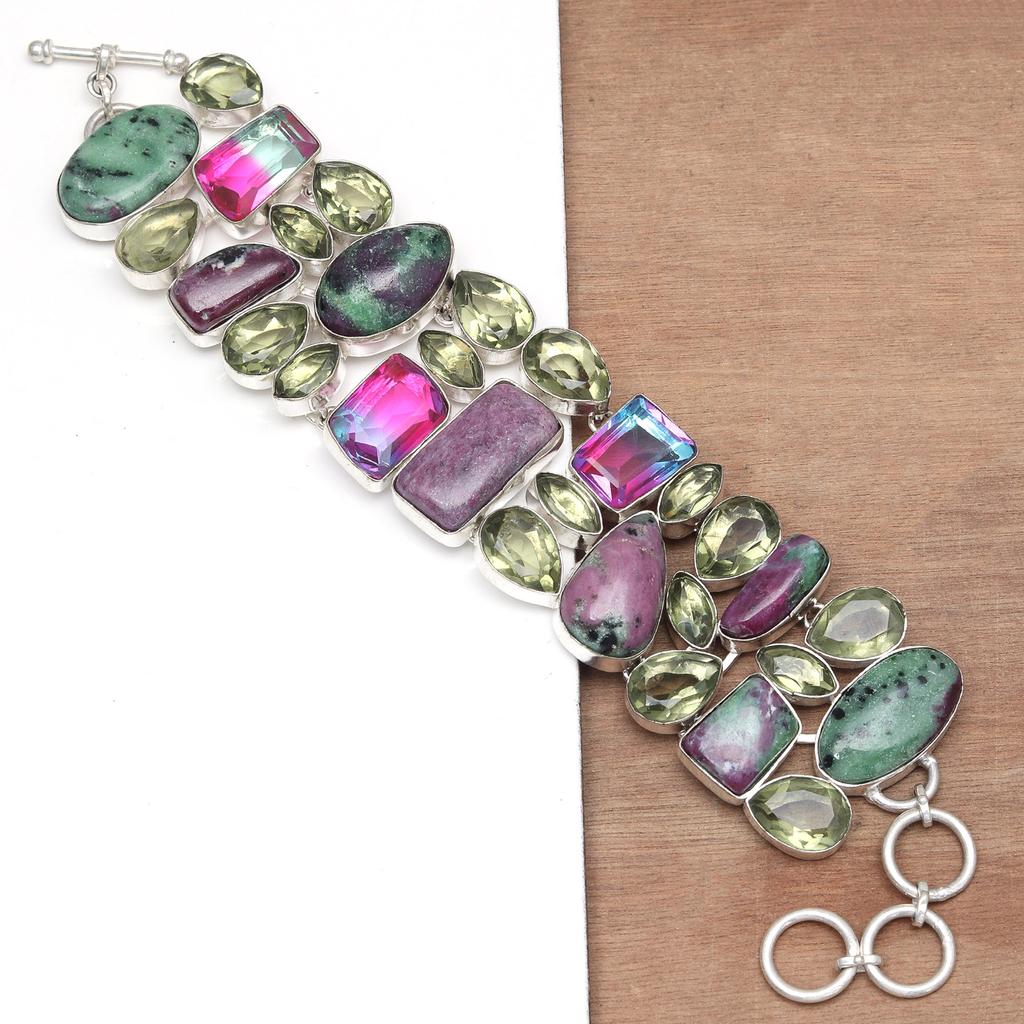Ruby Zoisite Lemon Topaz Gemstone Women's Jewelry Bracelets 7-8 ''