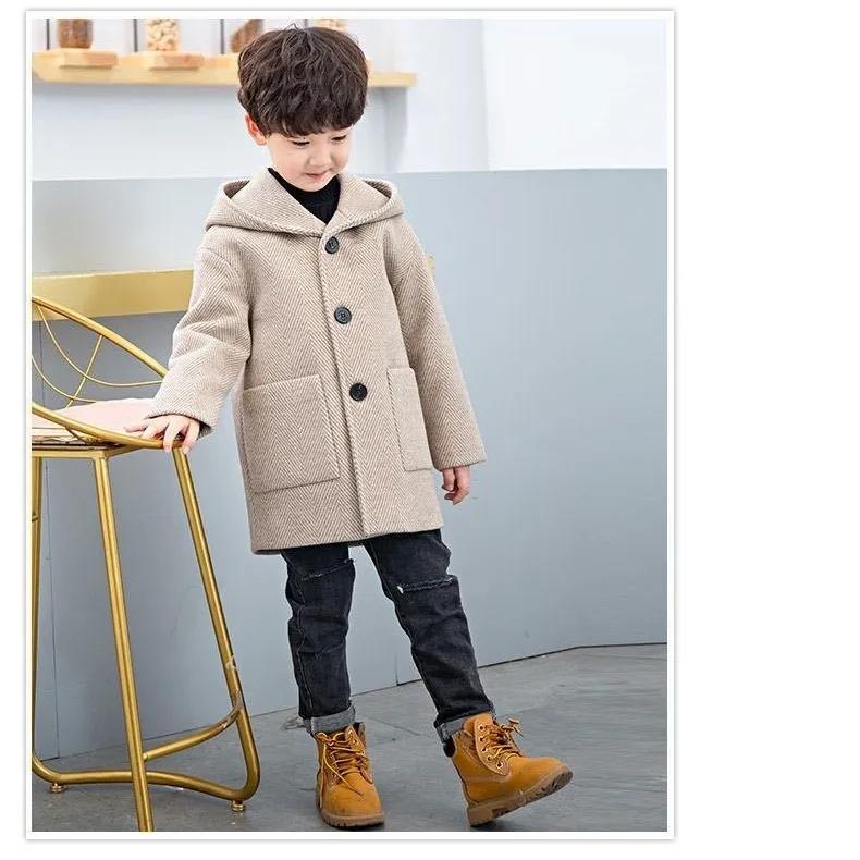 Winter Woolen Jacket For Boy  Korean Version Fashion Thickening Handsome Mid-Length Keep Warm Casual Children's Clothing