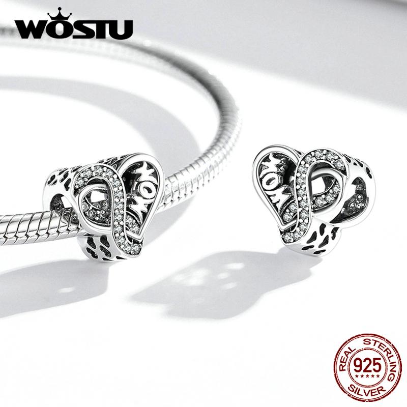 WOSTU 925 Sterling Silver Infinite Love Heart Lettering MOM Charm Charm Beads Fit Original Bracelet DIY Jewelry CTC516
