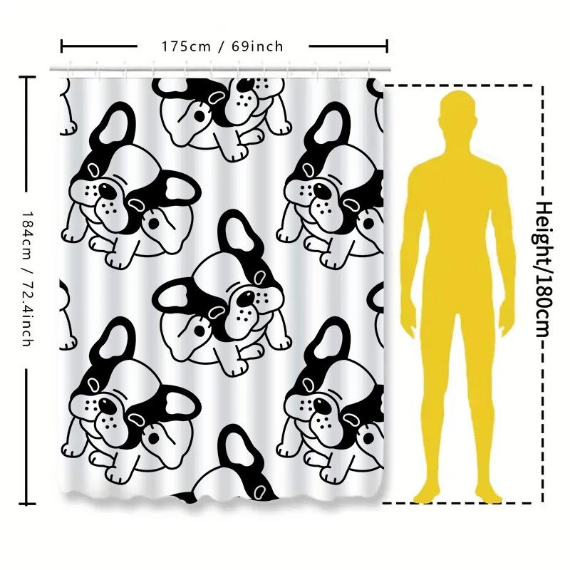 Animal Print Shower Curtain Waterproof Fabric Dog Pattern Black White Bathroom Decor Customizable Size