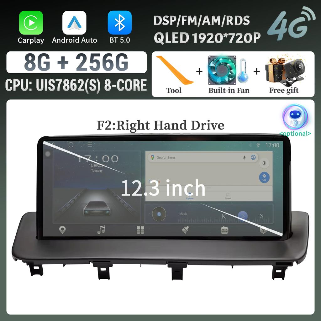 12.3" For MAZDA CX-9 2016-2021 Car Radio Multimedia Video Player Screen Navigation GPS BT Android CarPlay Touch Screen  Stereo