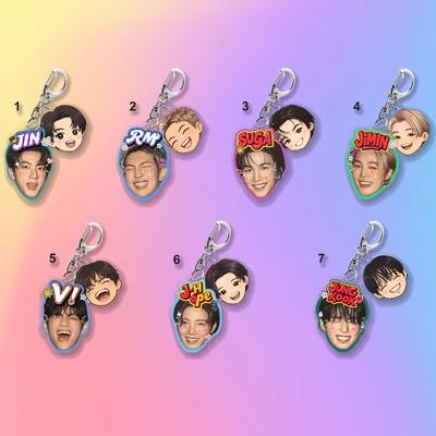 Porte-clés BTS, Porte-clés Bangtan Boys Photo & Dessin Animé avec Étiquette Nom, Charme Sac Mignon Kpop ARMY pour Fans, Pendentif Sac Idole Kpop
