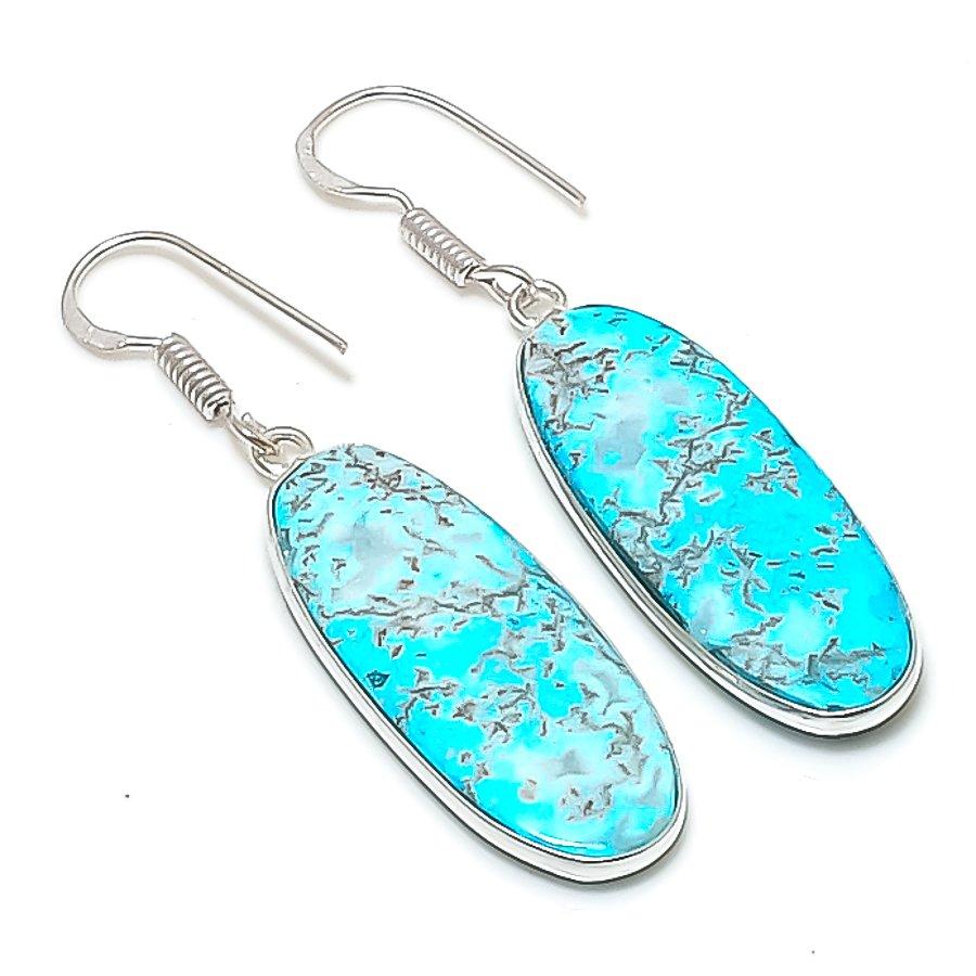 Натуральный Агат Кружевной Камень Ручная Работа Серьга из Стерлингового Серебра 925 пробы 2.01 AE-11386