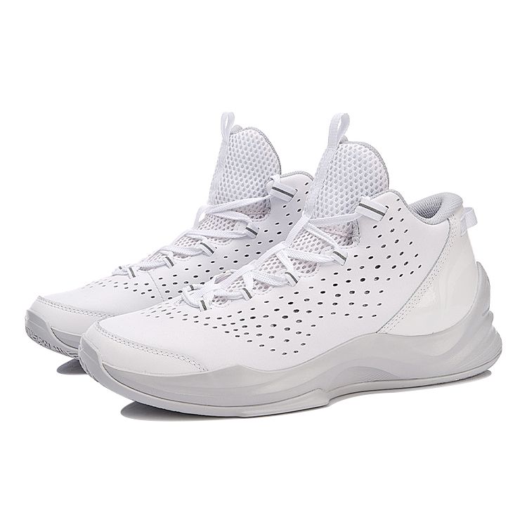 Li Ning Winding Court Shock Absorption Rebound Mid-Top Basketball Shoes Unisex Sneakers White Gray ABPN007-2