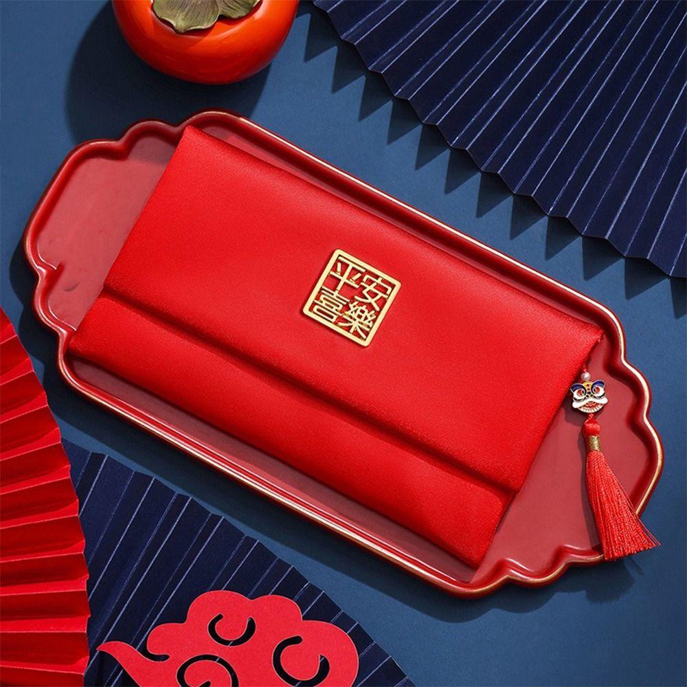 Chinese Style New Year Red Envelope Traditional Brocade Wedding Money Pocket HongBao with Tassel Red Packet Marriage Celebration