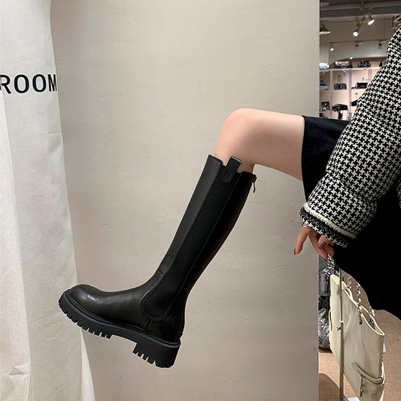 

Женские рыцарские ботинки новые осенние тонкие высокие в британском стиле ботинки челси с внутренней танкеткой 34