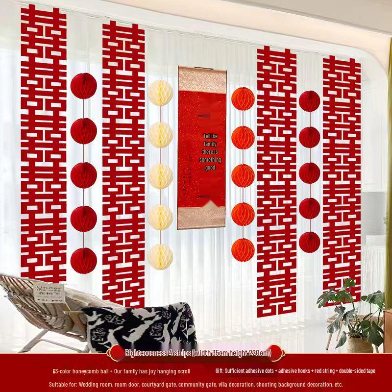 Double Happiness Wedding Room Decoration: Long Strip Happy Sticker for Wall & Floor - Perfect Wedding Celebration & Dress-up Supplies