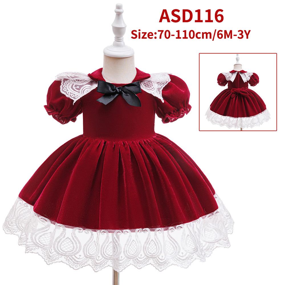 

Новое рождественское платье принцессы с пышными рукавами для праздничного сценического выступления 110cm/2-3 Years