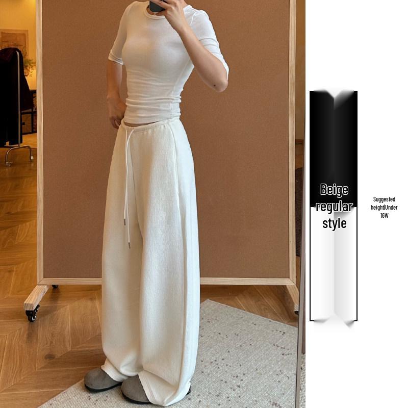 

Spring 2026 Women s Khaki Straight-Leg Sweatpants - Loose Fit with Unique Curved Knife Seam S