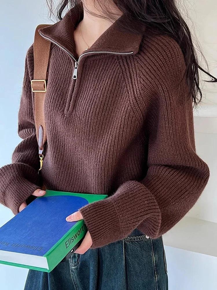 Sweater Pullover Women Autumn Winter Korea New Zipper Underlay Loose Short Style Popular Premium Sweater Female Tops