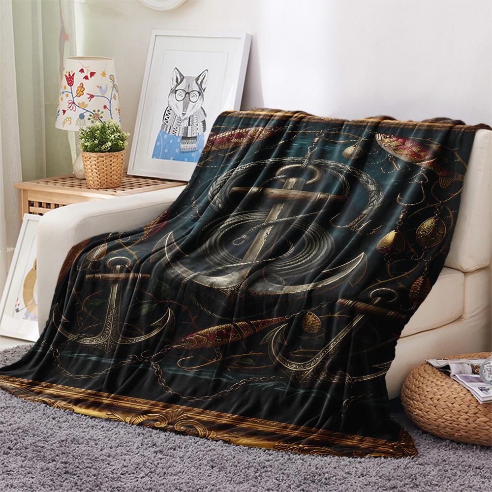 1PC Fish hook  Print FlAannel Blanket, High quality Comfortable for All Seasons, Home Decor, Warmth and Comfort