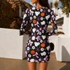 Women's Halloween Print Long Sleeve Neck Bodycon Sweatshirt Dress