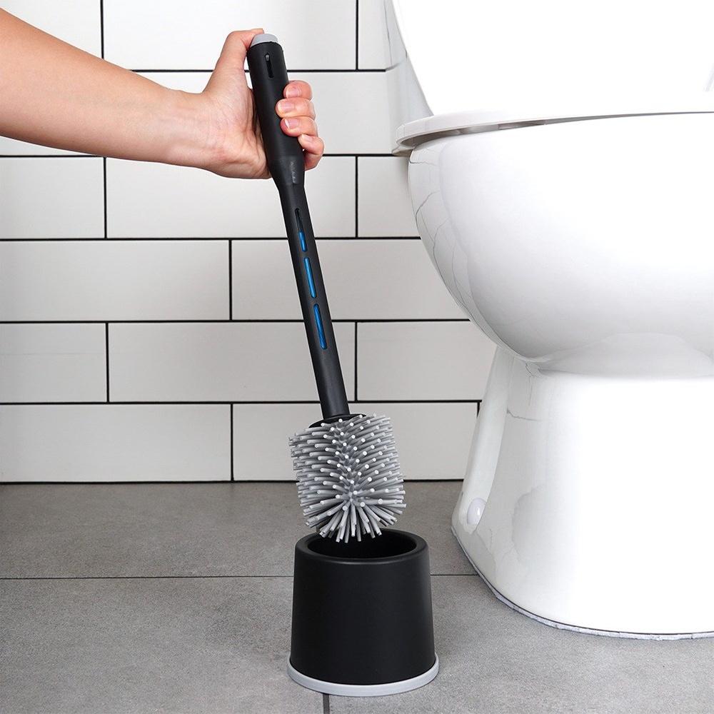 Silicone Toilet Brush with Liquid Dispenser, Black, Bathroom