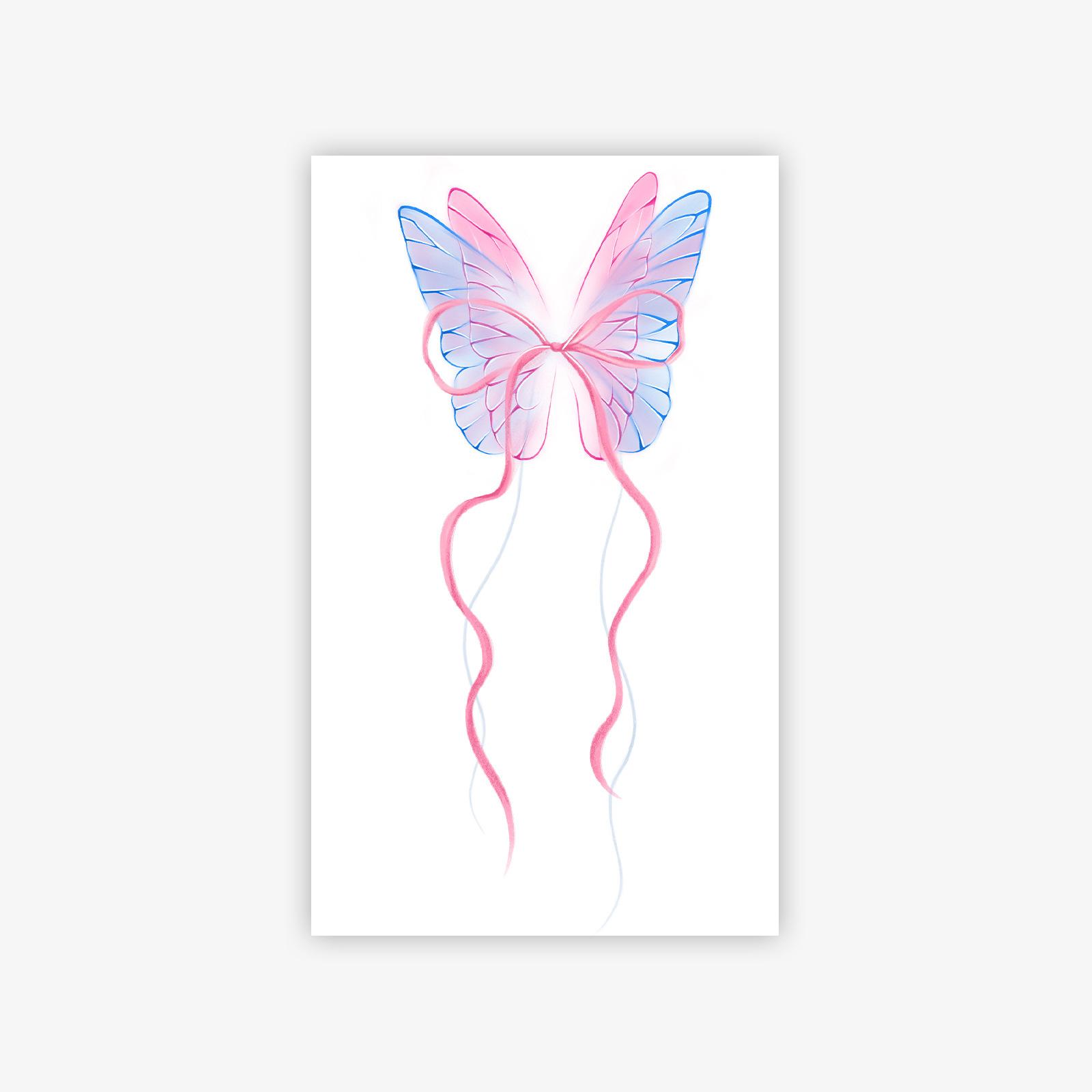 

Red And Blue Contrast Watercolor Butterfly Tattoo Sticker Is Clear And Blended, Gentle Fairy-Like, Waterproof, Long-Lasting, Upper Arm Sticker 11*18CM