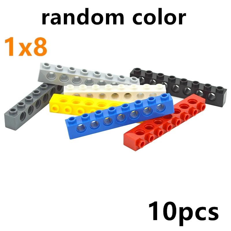 Building Blocks 1x8 with 7 holes Perforated Bricks Assembles Particles Long Beam 3702 Technical MOC Parts 10PCS Toys for Kids