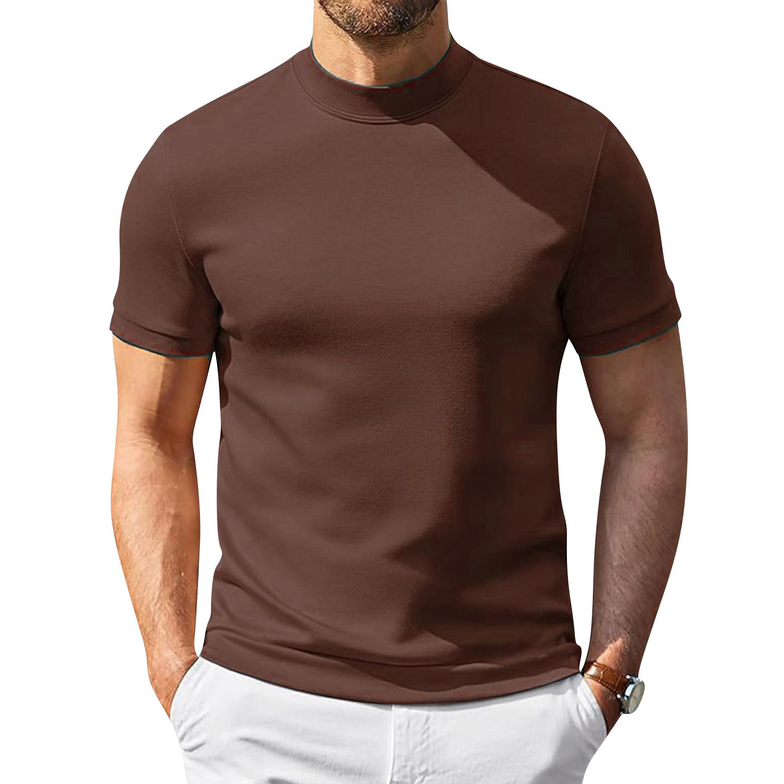 Heima C Heren Korte Mouw Turtleneck T-shirt Lichtgewicht Ademend Stretch Pasvorm Basislaag Top voor Casual en Actieve Kleding L bruin