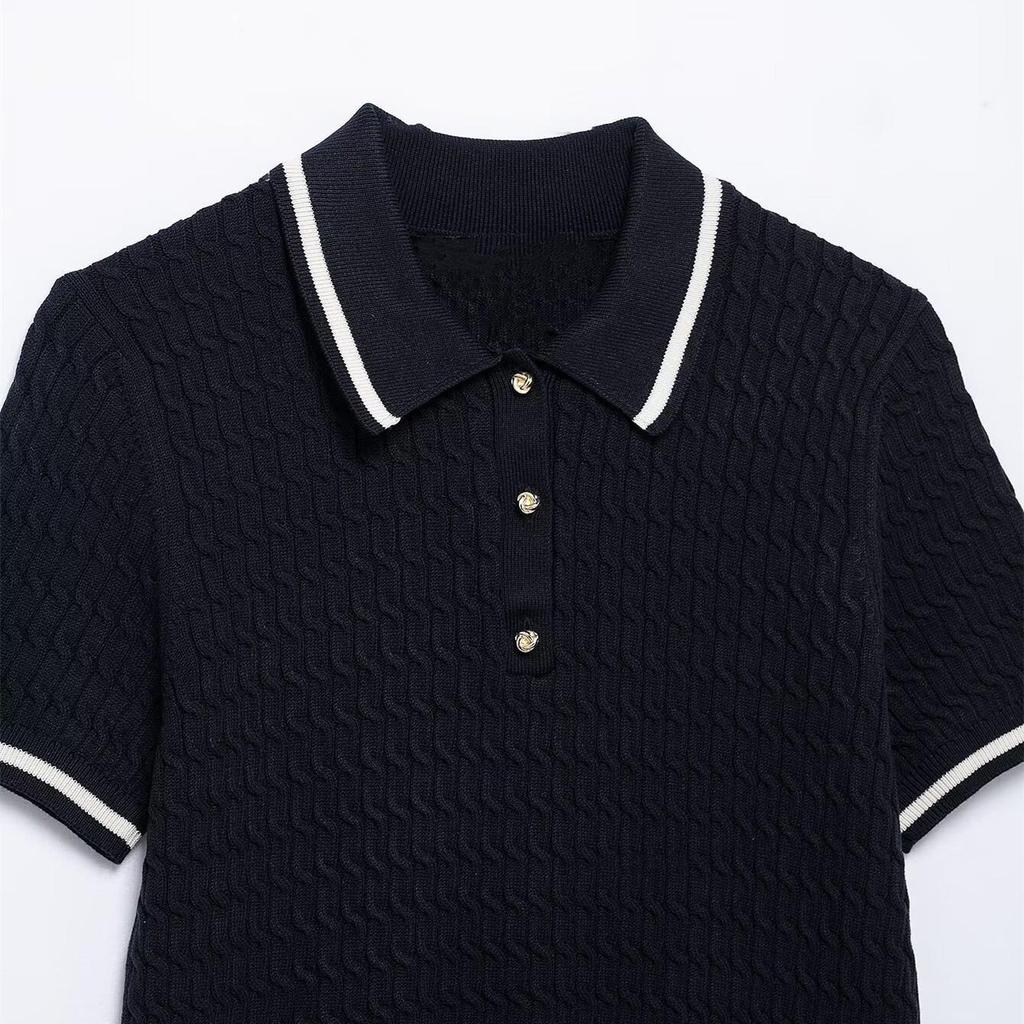 Spring 2025 Women's Slim-Fit Commuter POLO Collar Short-Sleeved Knitwear