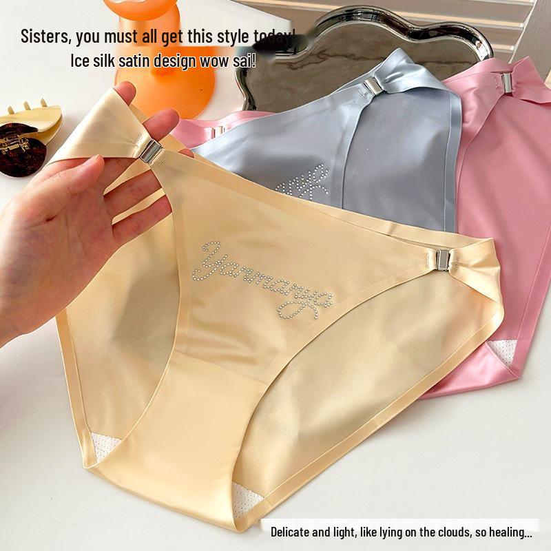 Satin nahtlose Low-Waist Hohl-Unterwäsche mit abnehmbarer Ring-Schnalle