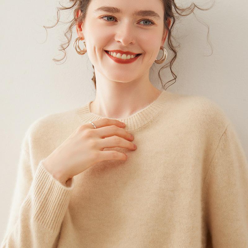 

Women s Cashmere Round Neck Loose Knit Sweater – Autumn/Winter Long Sleeve Pullover. One Size