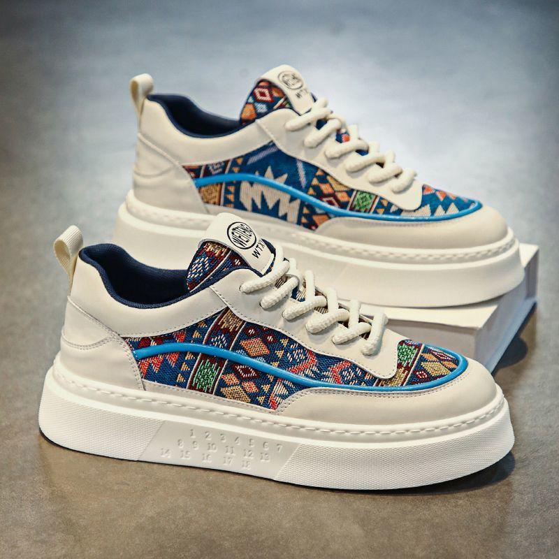 Autumn Men's Shoes New Breathable Canvas Shoes for Men's Trendy Versatile Thick Sole Sports and Casual White Shoes, Shoes and Trendy Shoes