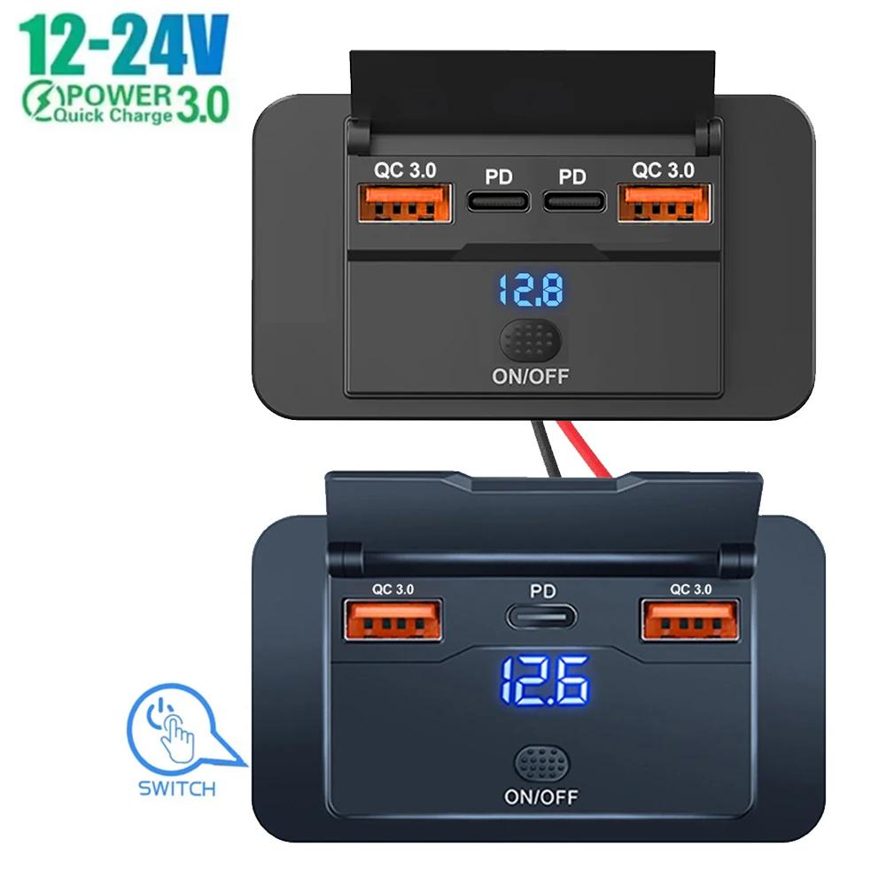 12/24V Dual PD USB C Adapters Outlet Car Charging Port Socket Wall Mount Accessories for Boat Marine Campers RV Truck Golf Cart