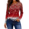 Women's Fashion Casual Slit Hem Round Neck Long Sleeve Loose Printed T-Shirt Ladies Top
